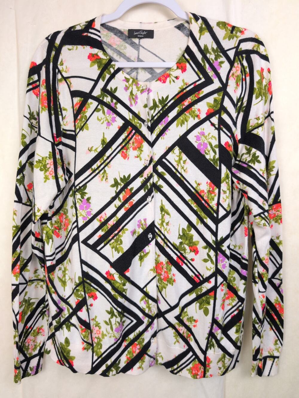 Lord and Taylor floral button up light weight cardigan sweater  Lrg Artsy Retro